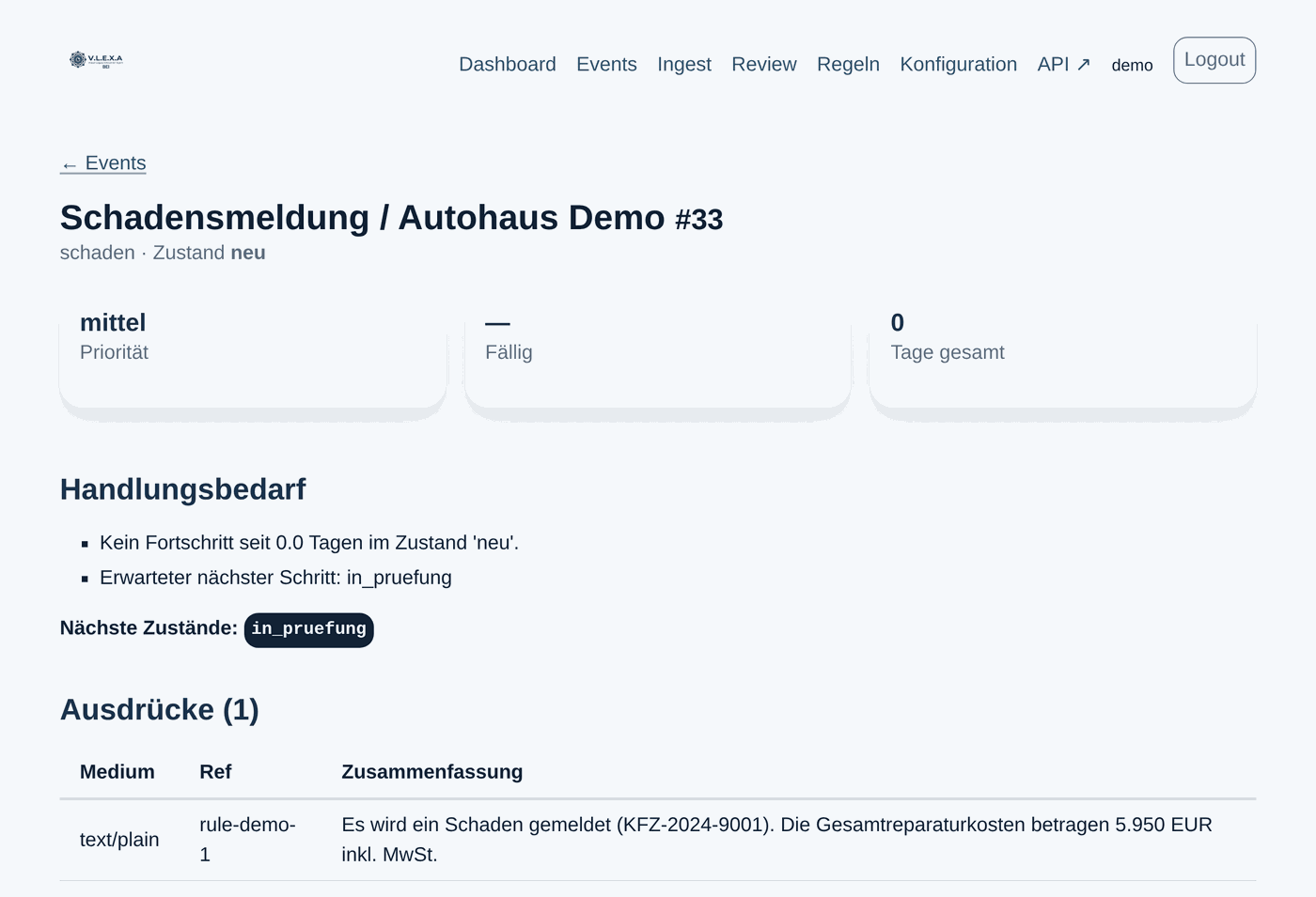 V.L.E.X.A BEI Event-Ansicht