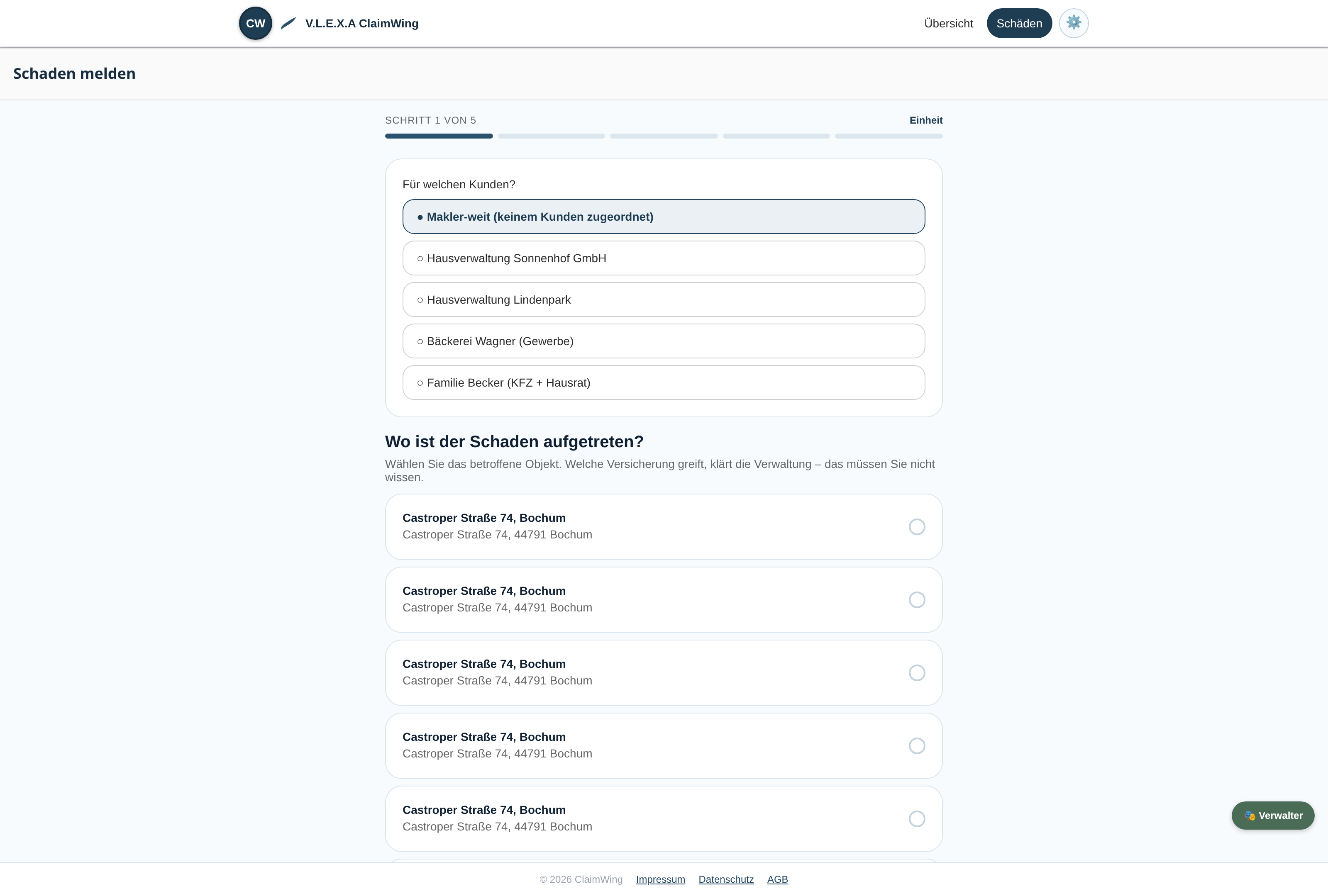 ClaimWing Schadenmeldung