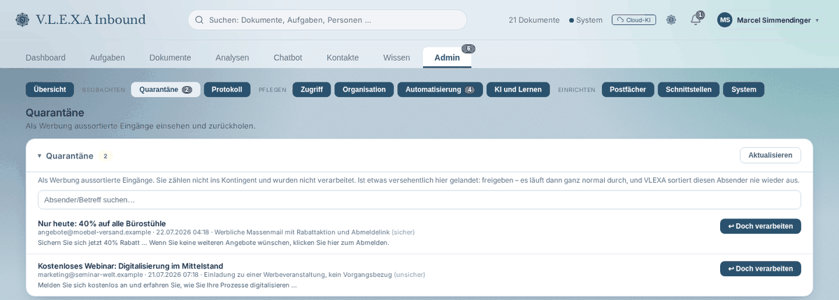 Werbung soll nichts kosten: Spam-Schutz mit sichtbarer Quarantäne
